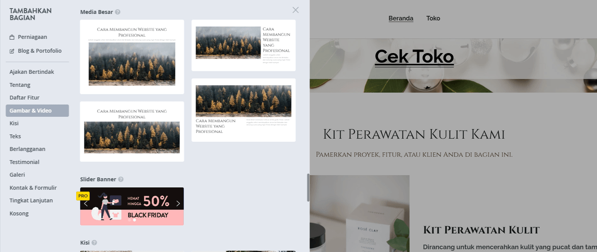 Cinemagraphs di Strikingly - Masukkan Cinemagraph ke Bagian
