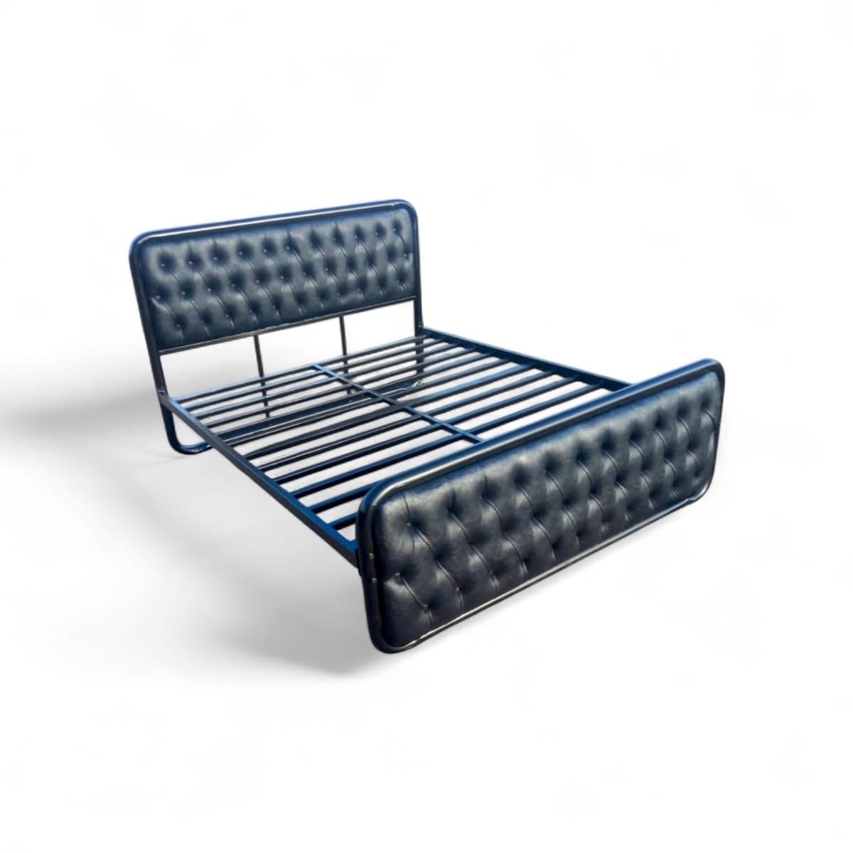 Geometric Sturdy Metal Frame Bed Upholstered Headboard