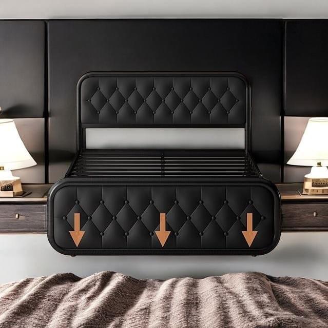 Geometric Sturdy Metal Frame Bed Upholstered Headboard