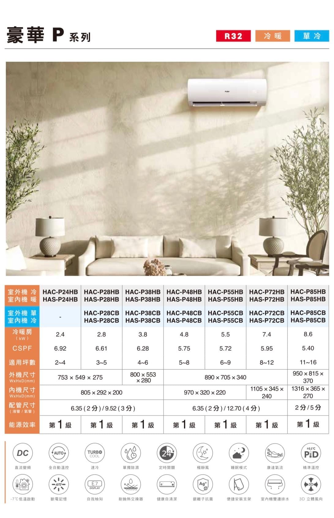 5-8坪 R32 變頻分離式冷暖 HAC-P48HB / HAS-P48HB