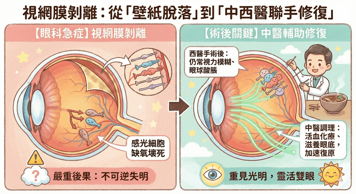 視網膜剝離與中醫調理示意圖