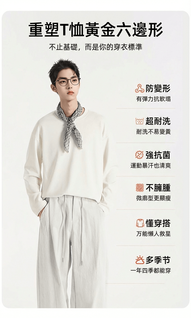 純棉圓領打底長袖T恤