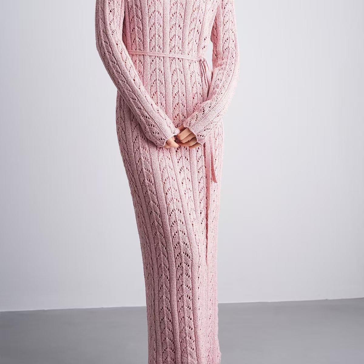 Original Handmade Knitted Hollow-Out Floral Fishtail Long Dress for Women - Slimming Elegant Light L