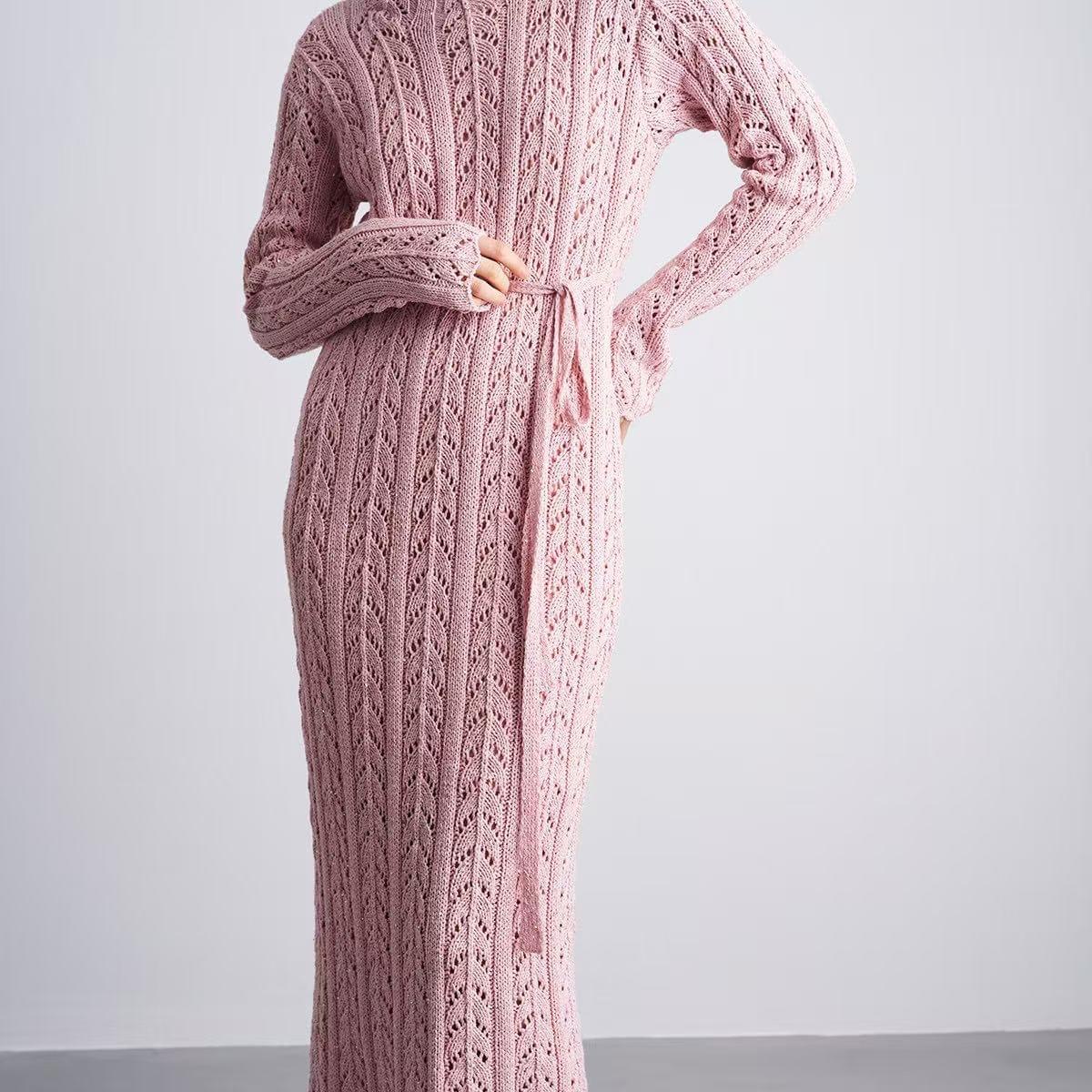 Original Handmade Knitted Hollow-Out Floral Fishtail Long Dress for Women - Slimming Elegant Light L