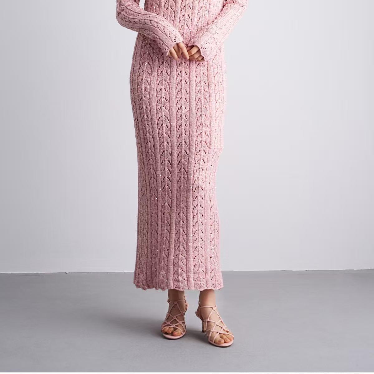 Original Handmade Knitted Hollow-Out Floral Fishtail Long Dress for Women - Slimming Elegant Light L