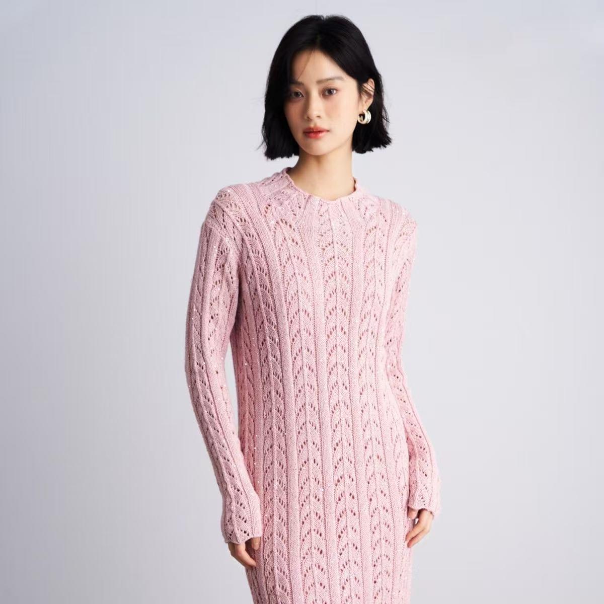 Original Handmade Knitted Hollow-Out Floral Fishtail Long Dress for Women - Slimming Elegant Light L