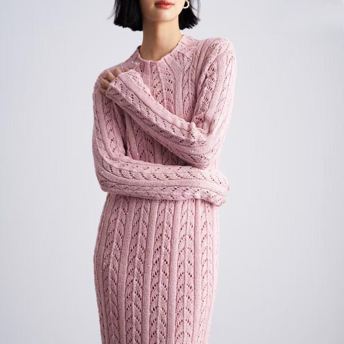 Original Handmade Knitted Hollow-Out Floral Fishtail Long Dress for Women - Slimming Elegant Light L