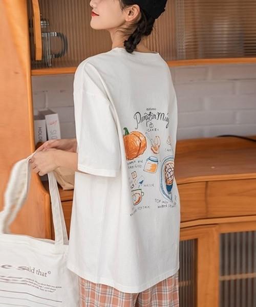 手描き風フードプリントTシャツ