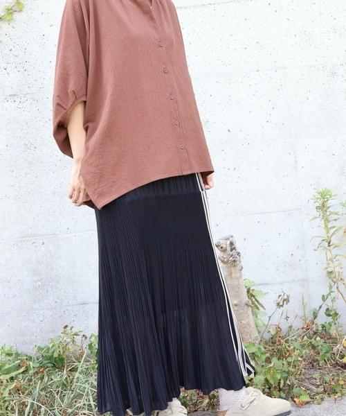 切替デザイン プリーツスカート／ロング丈