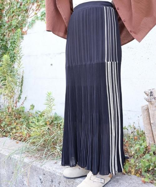 切替デザイン プリーツスカート／ロング丈