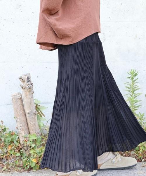 切替デザイン プリーツスカート／ロング丈