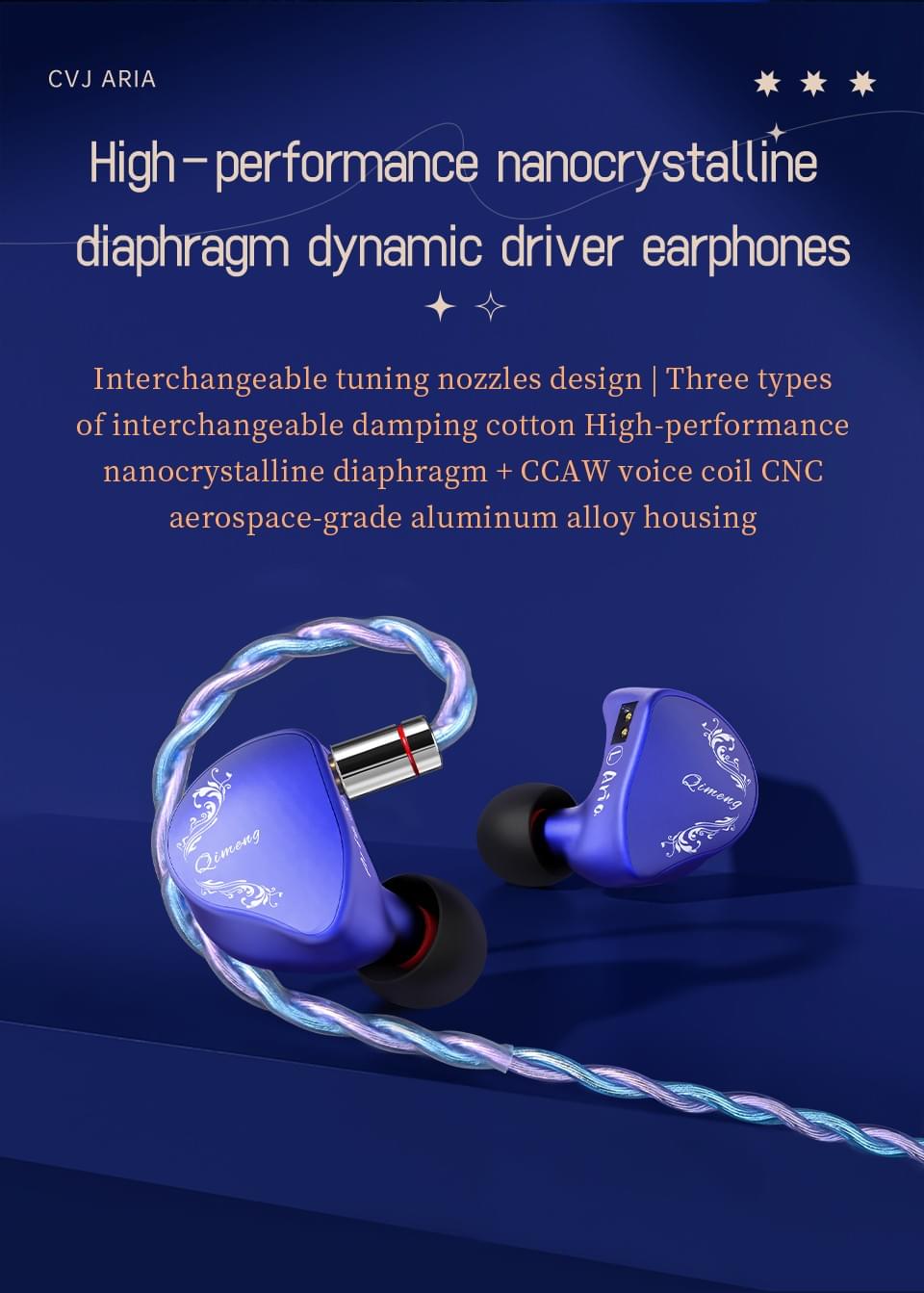 CVJ ARIA 10mm High Performance Nano-Crystal Coated DD IEMs Hifi Earphones with Detachable Cable