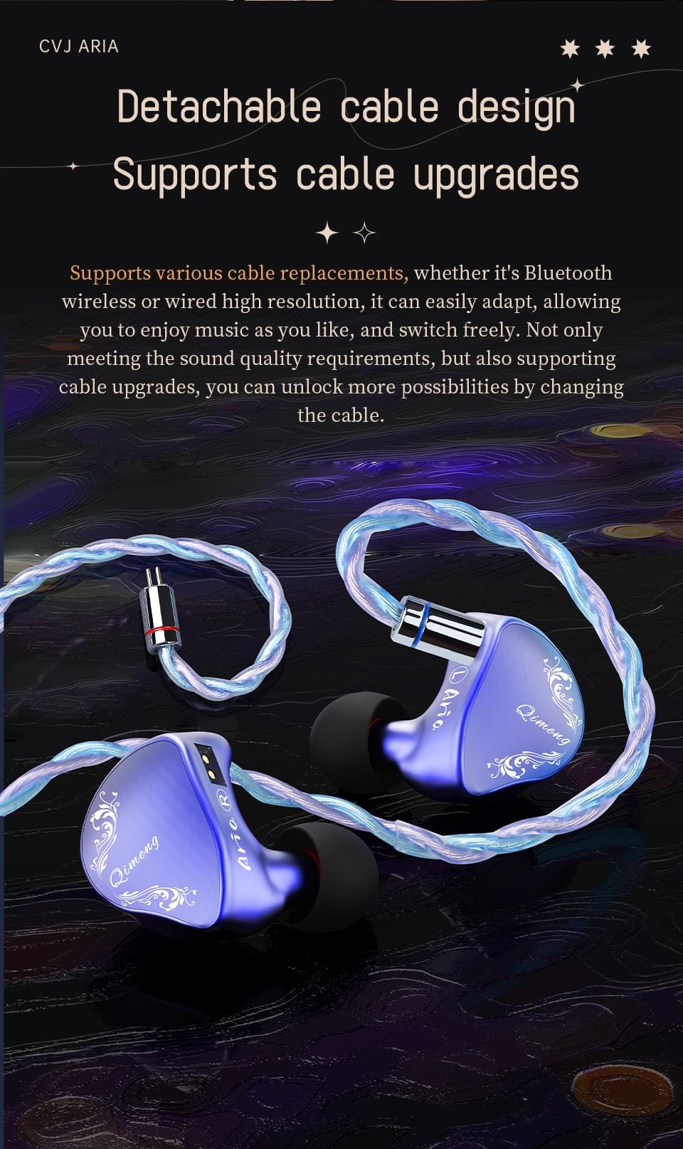 CVJ ARIA 10mm High Performance Nano-Crystal Coated DD IEMs Hifi Earphones with Detachable Cable