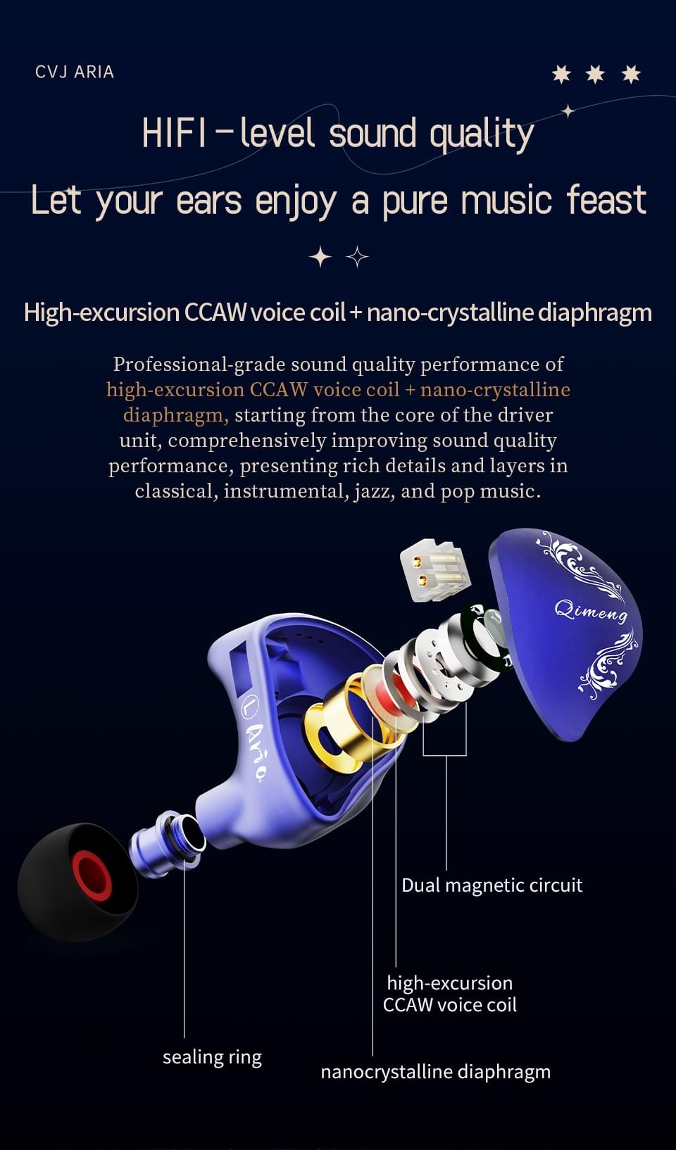 CVJ ARIA 10mm High Performance Nano-Crystal Coated DD IEMs Hifi Earphones with Detachable Cable