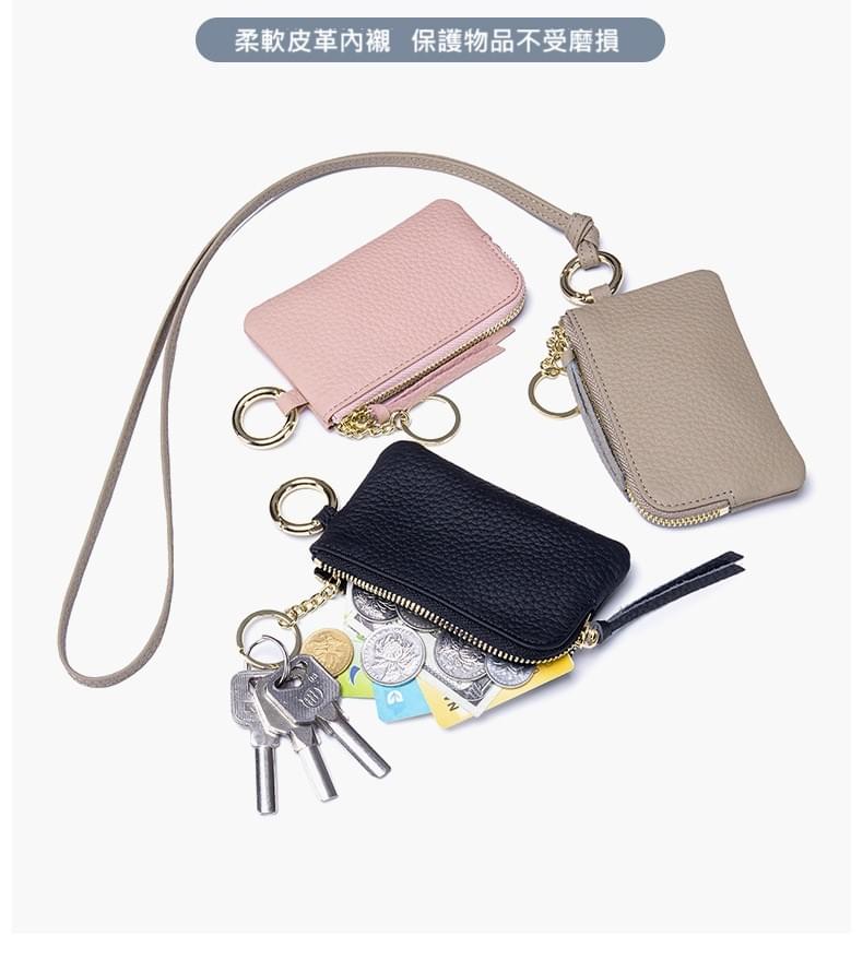 韓式高質感牛皮掛脖零錢包