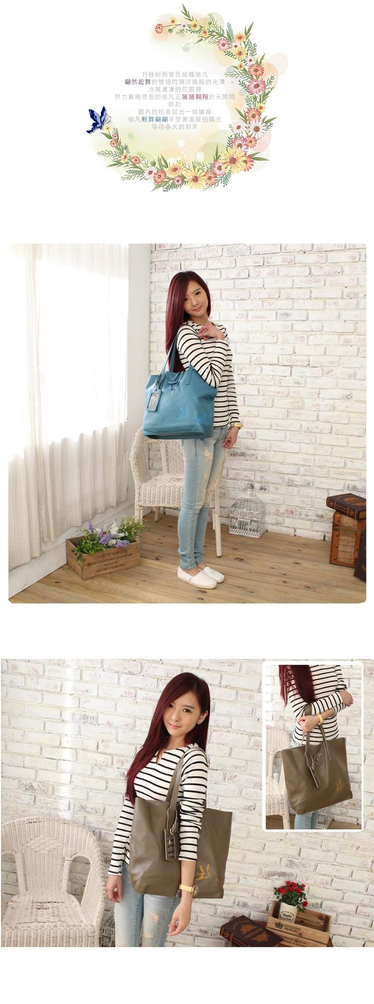 輕舞翩翩頭層牛皮蝴蝶托特大包---超值出清