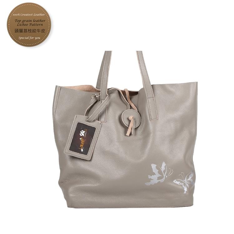 輕舞翩翩頭層牛皮蝴蝶托特大包---超值出清