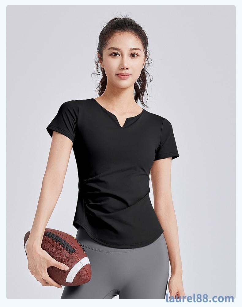 V領褶皺短袖Bra瑜伽服