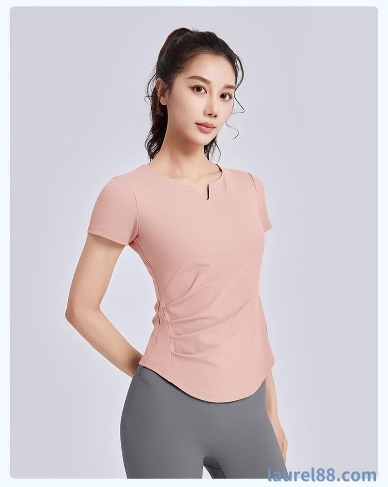 V領褶皺短袖Bra瑜伽服