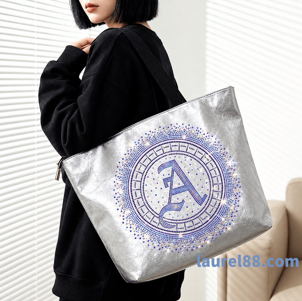 大A字母圓形圖騰AB幻彩水鑽燙貼｜DIY衣服燙鑽／T恤帽T包包裝飾｜YS-007#