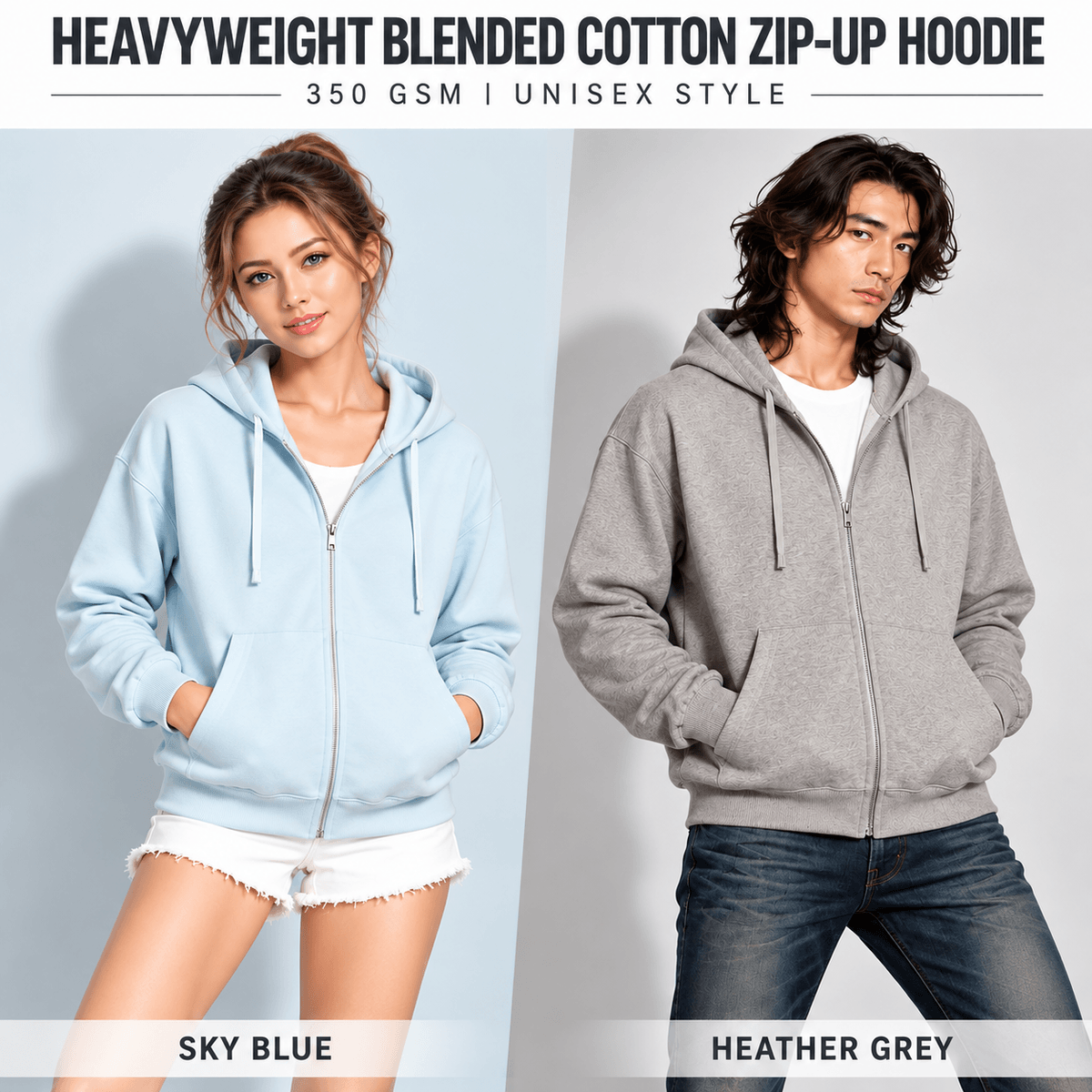 350g 重磅複合棉拉鍊連帽外套｜男女同款・七色可選・S–4XL    U203# 