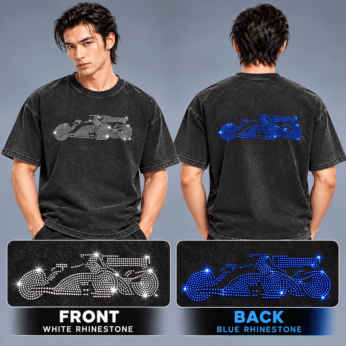  F1 賽車單色燙鑽貼｜白鑽／寶藍鑽    YS-L11# 