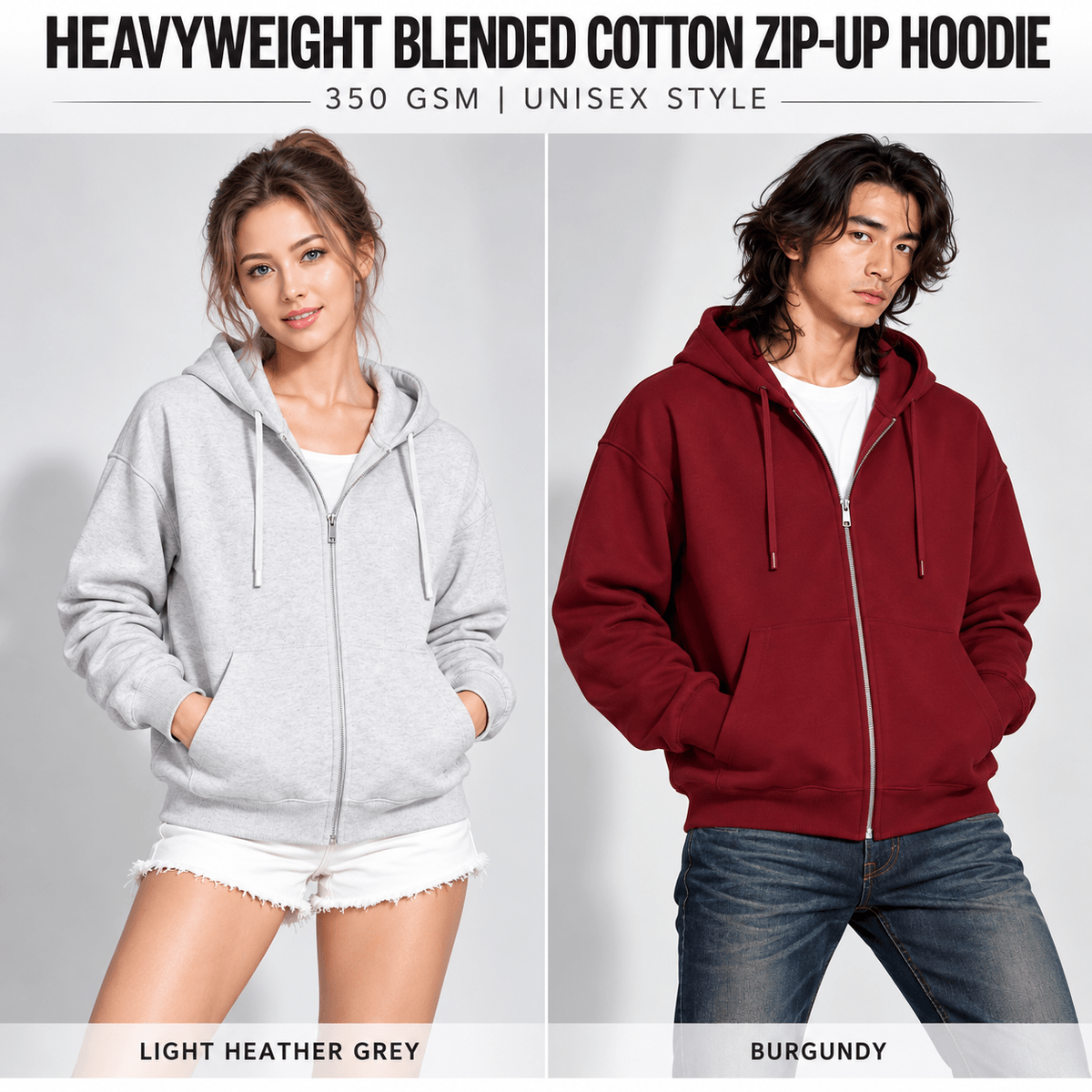 350g 重磅複合棉拉鍊連帽外套｜男女同款・七色可選・S–4XL    U203# 