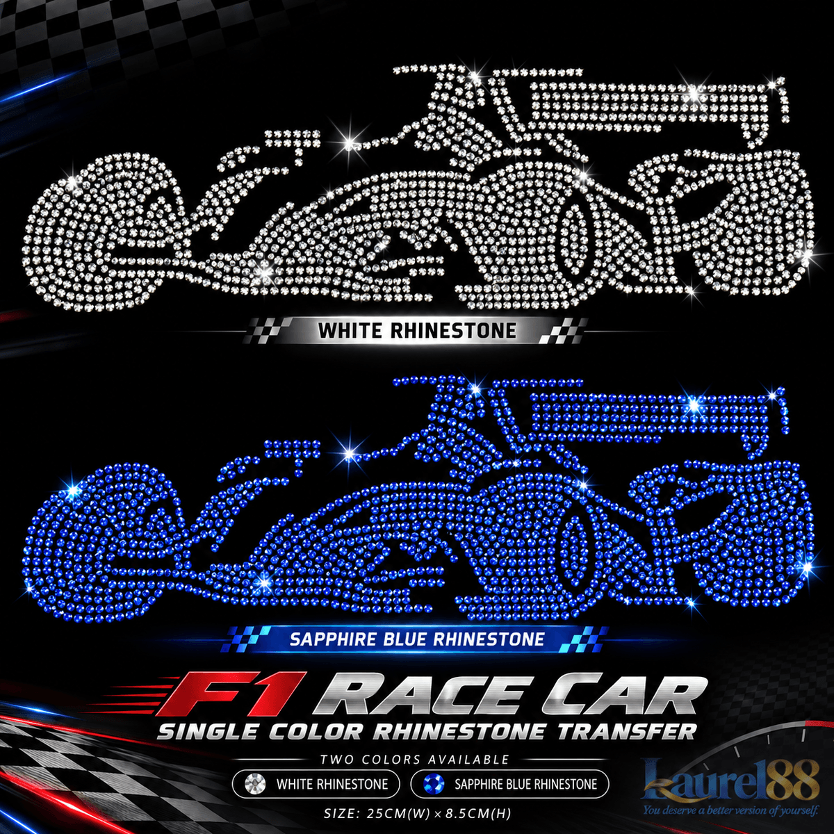  F1 賽車單色燙鑽貼｜白鑽／寶藍鑽    YS-L11# 