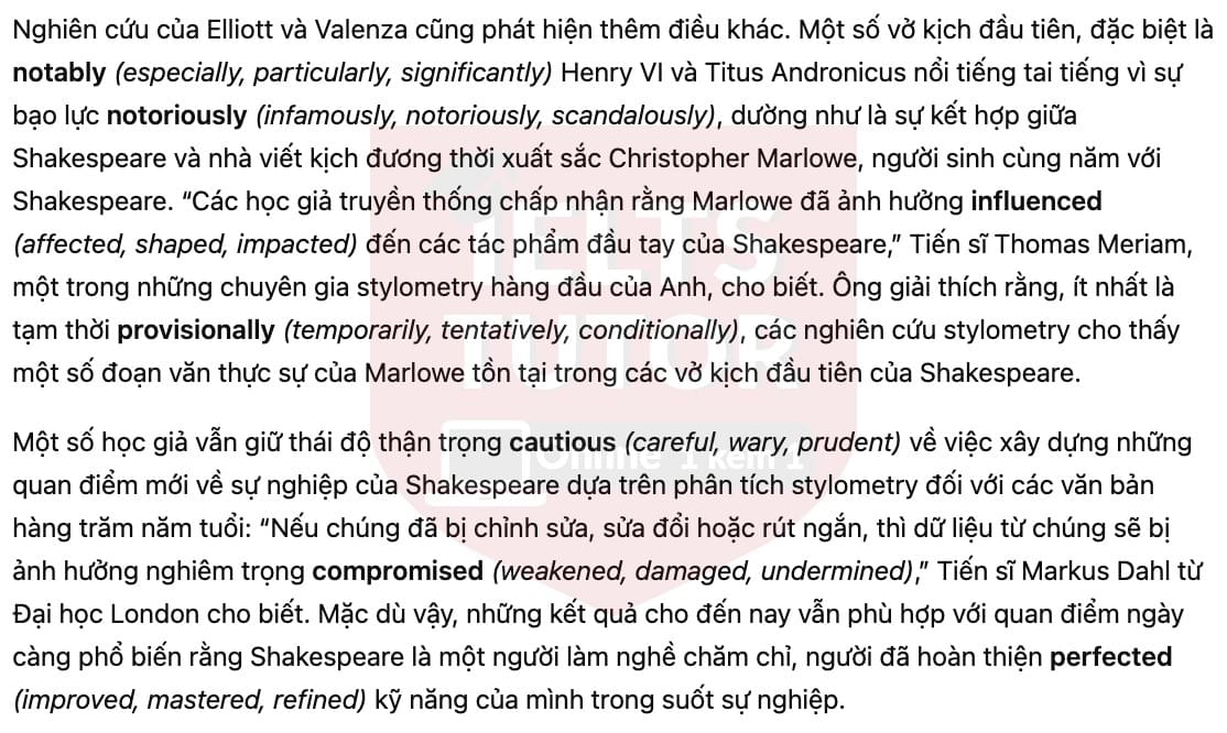 🔥Who Wrote Shakespeare's Plays? Answers with location - Đề luyện tập IELTS READING- Làm bài online format computer-based, kèm đáp án, dịch & giải thích từ vựng - cấu trúc ngữ pháp khó