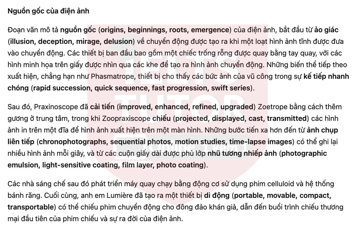 🔥The origins of cinema Answers with location - Đề luyện tập IELTS READING- Làm bài online format computer-based, kèm đáp án, dịch & giải thích từ vựng - cấu trúc ngữ pháp khó