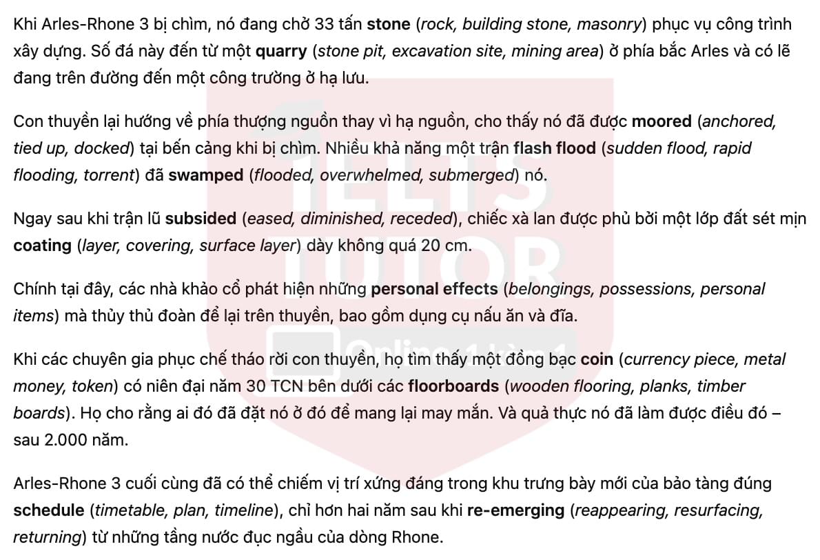 🔥A river reveals its Roman past Answers with location - Đề luyện tập IELTS READING- Làm bài online format computer-based, kèm đáp án, dịch & giải thích từ vựng - cấu trúc ngữ pháp khó