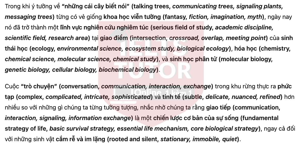 🔥The Secret Language of Plants Answers with location - Đề luyện tập IELTS READING- Làm bài online format computer-based, kèm đáp án, dịch & giải thích từ vựng - cấu trúc ngữ pháp khó