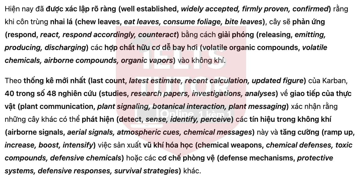 🔥The Secret Language of Plants Answers with location - Đề luyện tập IELTS READING- Làm bài online format computer-based, kèm đáp án, dịch & giải thích từ vựng - cấu trúc ngữ pháp khó