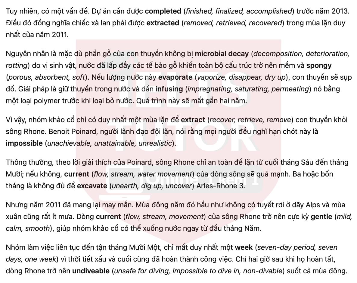 🔥A river reveals its Roman past Answers with location - Đề luyện tập IELTS READING- Làm bài online format computer-based, kèm đáp án, dịch & giải thích từ vựng - cấu trúc ngữ pháp khó