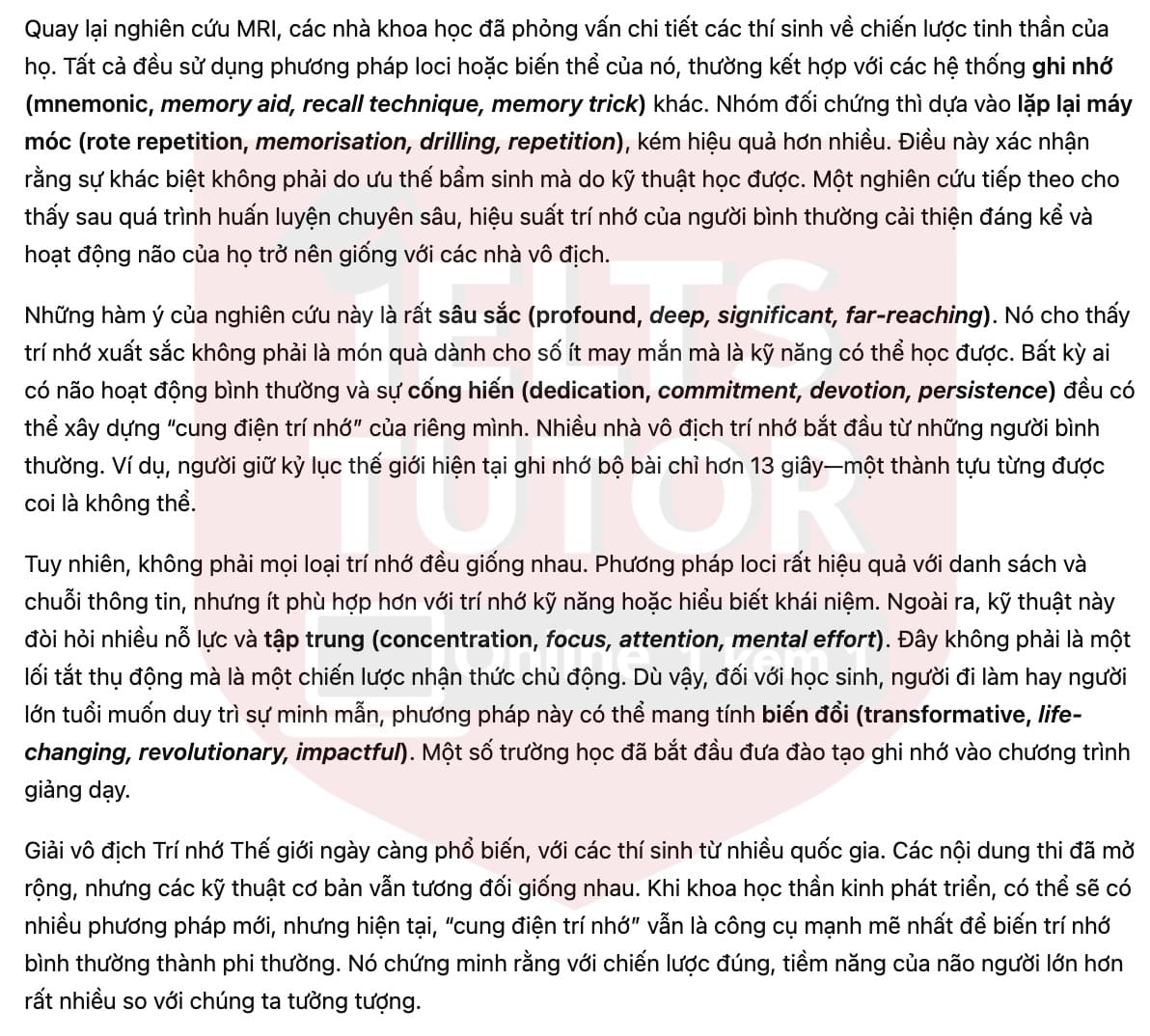 🔥How to win the World Memory Championship Answers with location - Đề thi thật IELTS READING- Làm bài online format computer-based, kèm đáp án, dịch & giải thích từ vựng - cấu trúc ngữ pháp khó 