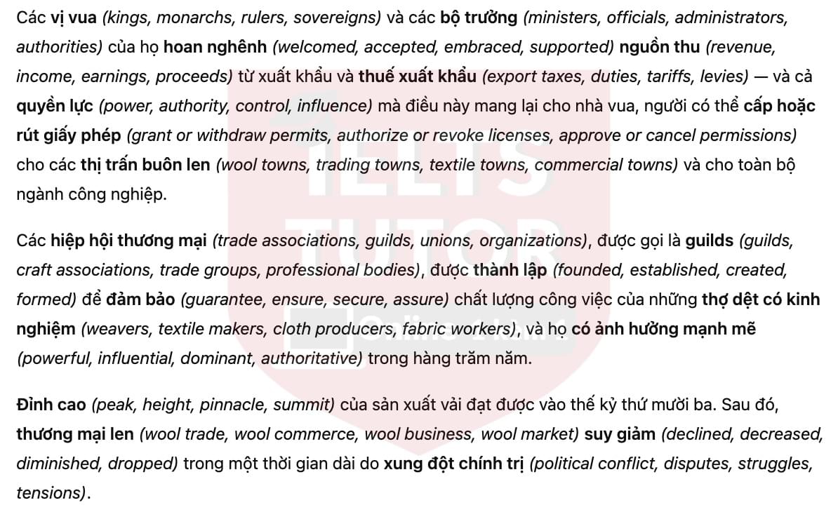 🔥The history of the British wool industry Answers with location - Đề thi thật IELTS READING- Làm bài online format computer-based, kèm đáp án, dịch & giải thích từ vựng - cấu trúc ngữ pháp khó
