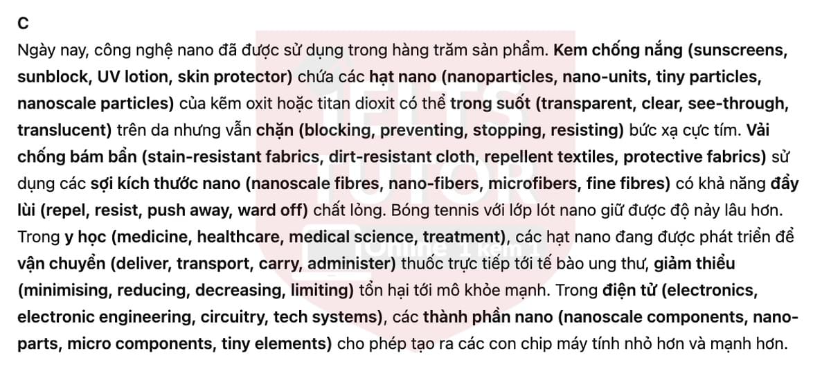 🔥Nanotechnology: the science of the very small Answers with location - Đề luyện tập IELTS READING- Làm bài online format computer-based, kèm đáp án, dịch & giải thích từ vựng - cấu trúc ngữ pháp khó