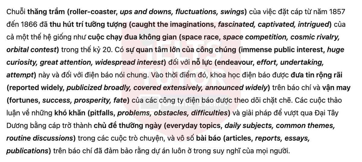 🔥How the first trans-Atlantic telegraph cable was laid Answers with location - Đề thi thật IELTS READING- Làm bài online format computer-based, kèm đáp án, dịch & giải thích từ vựng - cấu trúc ngữ pháp khó