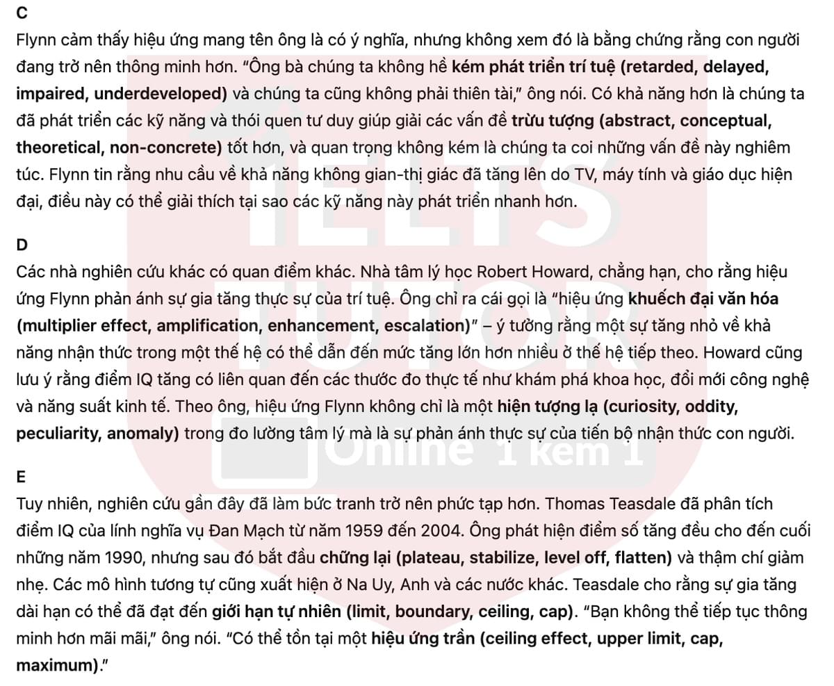 🔥IQ Scores - How they are changing and what the changes mean Answers with location - Đề luyện tập IELTS READING- Làm bài online format computer-based, kèm đáp án, dịch & giải thích từ vựng - cấu trúc ngữ pháp khó