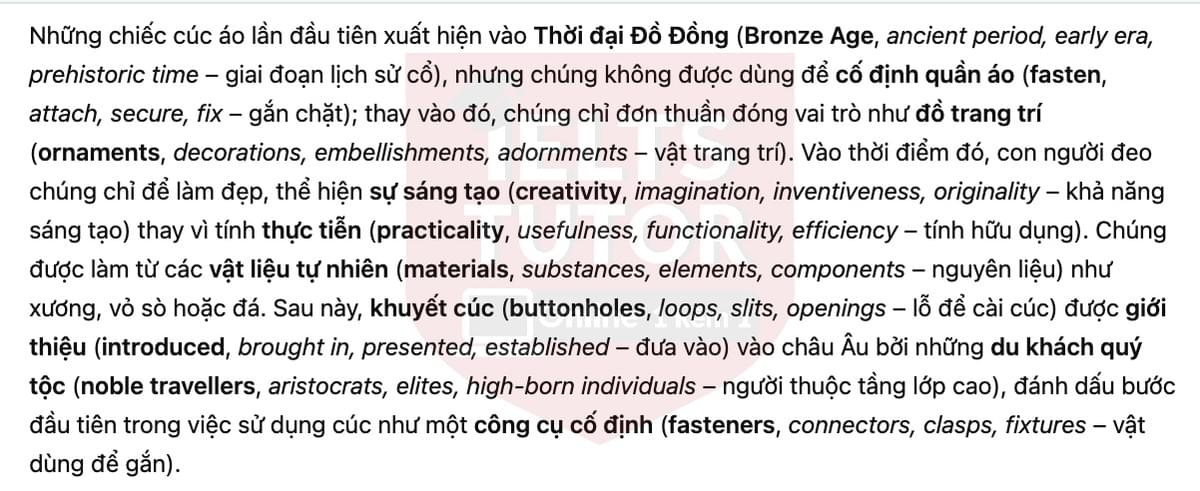 🔥The Development of Buttons in Europe Answers with location - Đề luyện tập IELTS READING- Làm bài online format computer-based, kèm đáp án, dịch & giải thích từ vựng - cấu trúc ngữ pháp khó