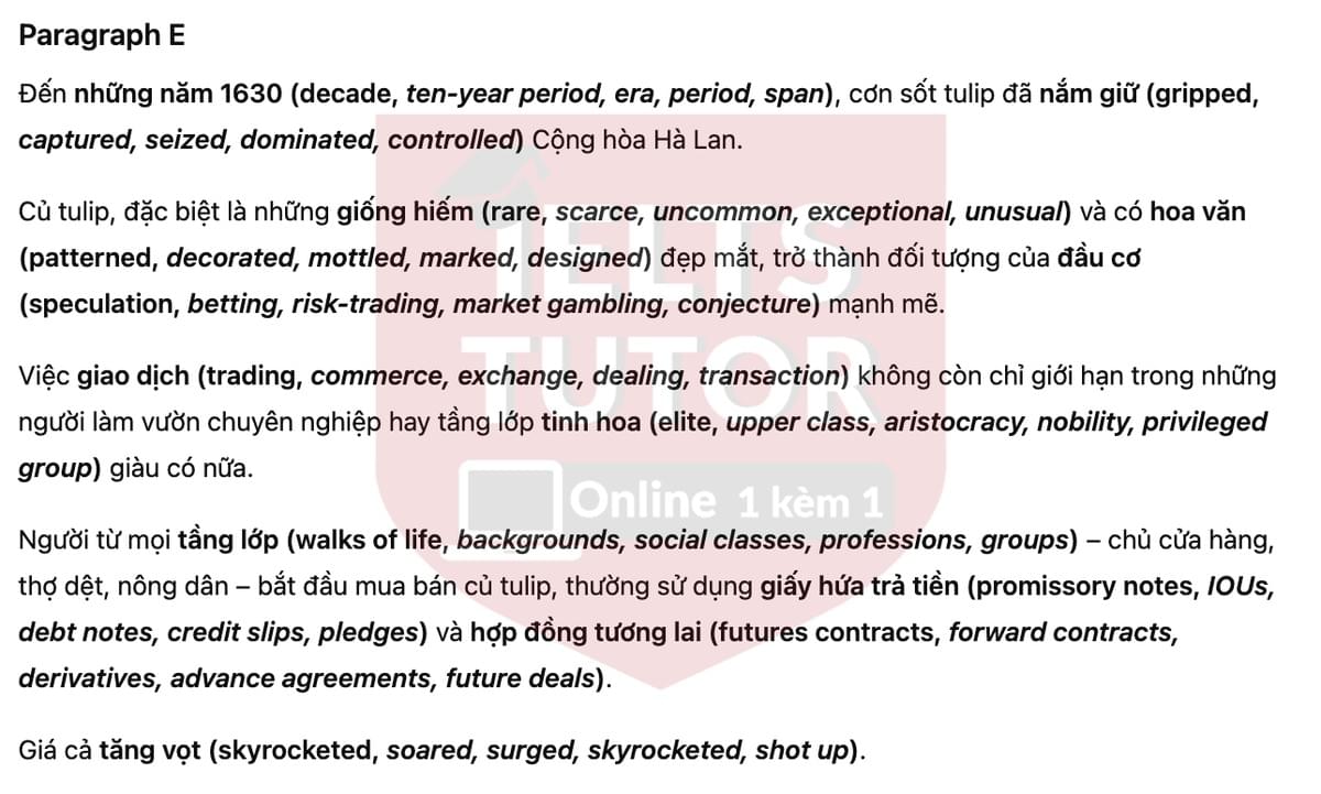 🔥Tulip Mania Answers with location - Đề luyện tập IELTS READING- Làm bài online format computer-based, kèm đáp án, dịch & giải thích từ vựng - cấu trúc ngữ pháp khó