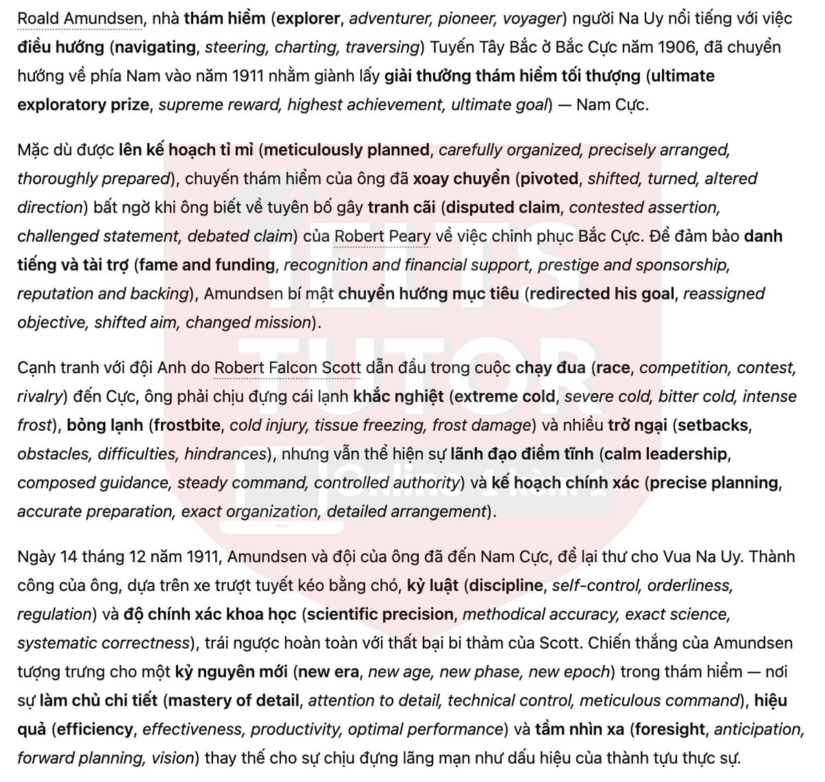 🔥Conquering the South Pole Answers with location - Đề luyện tập IELTS READING- Làm bài online format computer-based, kèm đáp án, dịch & giải thích từ vựng - cấu trúc ngữ pháp khó