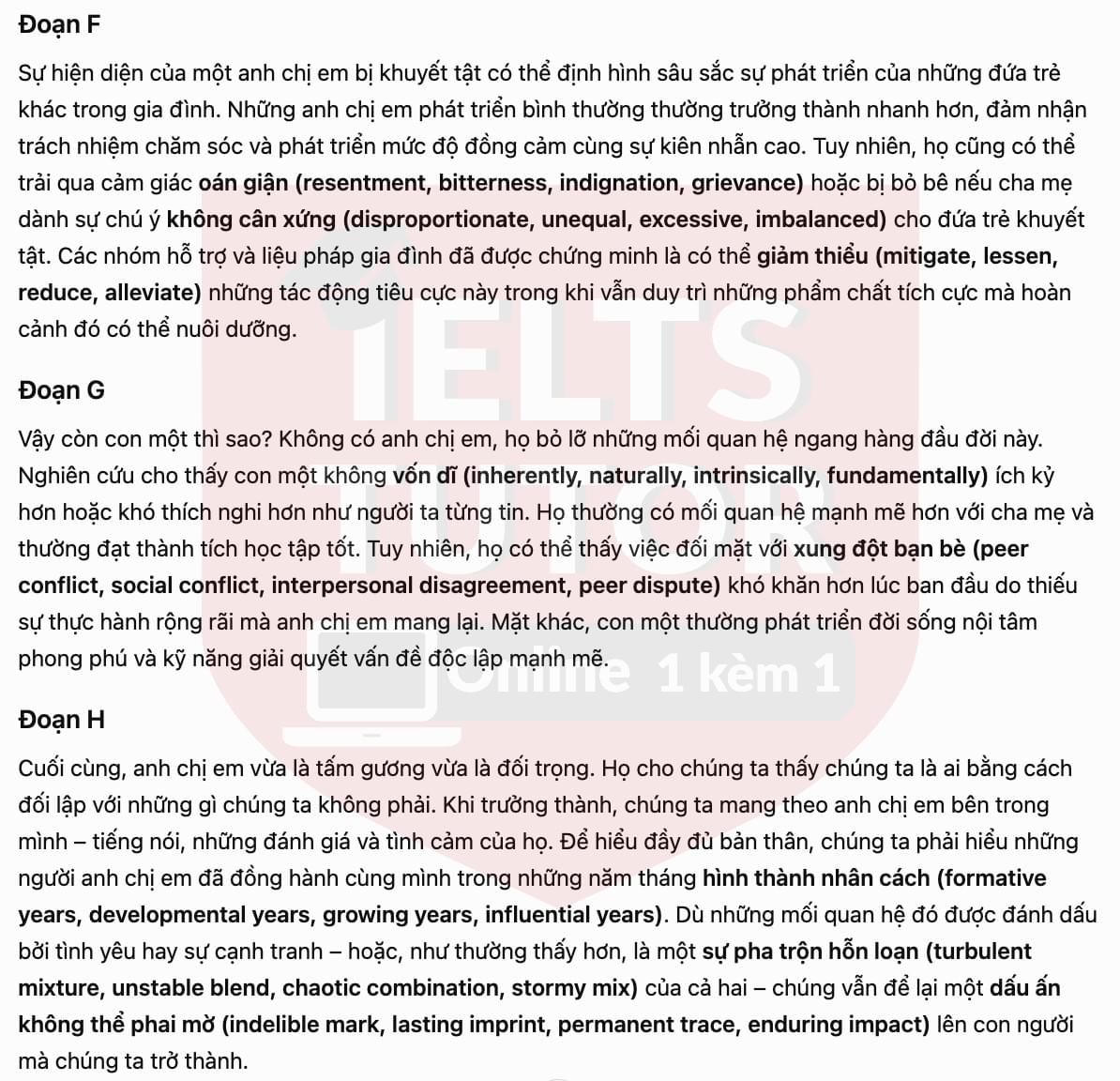 🔥All in the family Answers with location - Đề luyện tập IELTS READING- Làm bài online format computer-based, kèm đáp án, dịch & giải thích từ vựng - cấu trúc ngữ pháp khó