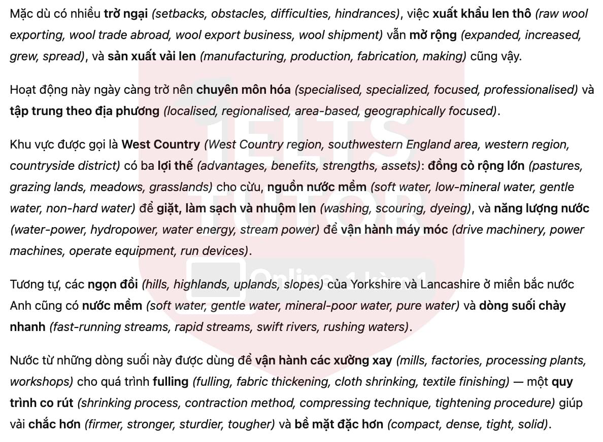 🔥The history of the British wool industry Answers with location - Đề thi thật IELTS READING- Làm bài online format computer-based, kèm đáp án, dịch & giải thích từ vựng - cấu trúc ngữ pháp khó