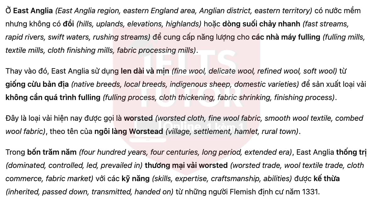 🔥The history of the British wool industry Answers with location - Đề thi thật IELTS READING- Làm bài online format computer-based, kèm đáp án, dịch & giải thích từ vựng - cấu trúc ngữ pháp khó