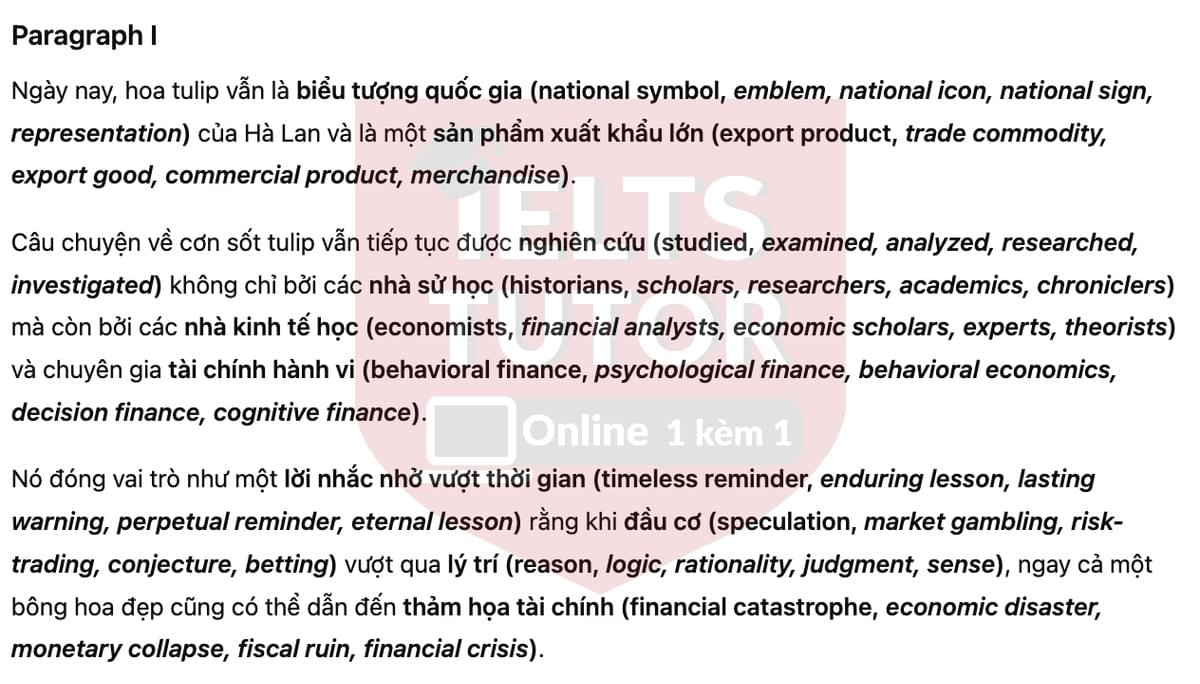 🔥Tulip Mania Answers with location - Đề luyện tập IELTS READING- Làm bài online format computer-based, kèm đáp án, dịch & giải thích từ vựng - cấu trúc ngữ pháp khó