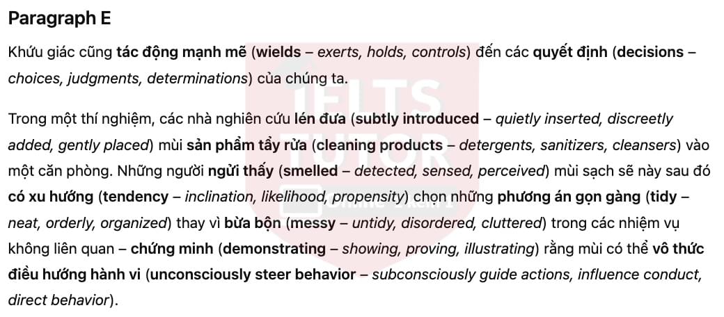 🔥The Power of Smell Answers with location - Đề luyện tập IELTS READING- Làm bài online format computer-based, kèm đáp án, dịch & giải thích từ vựng - cấu trúc ngữ pháp khó