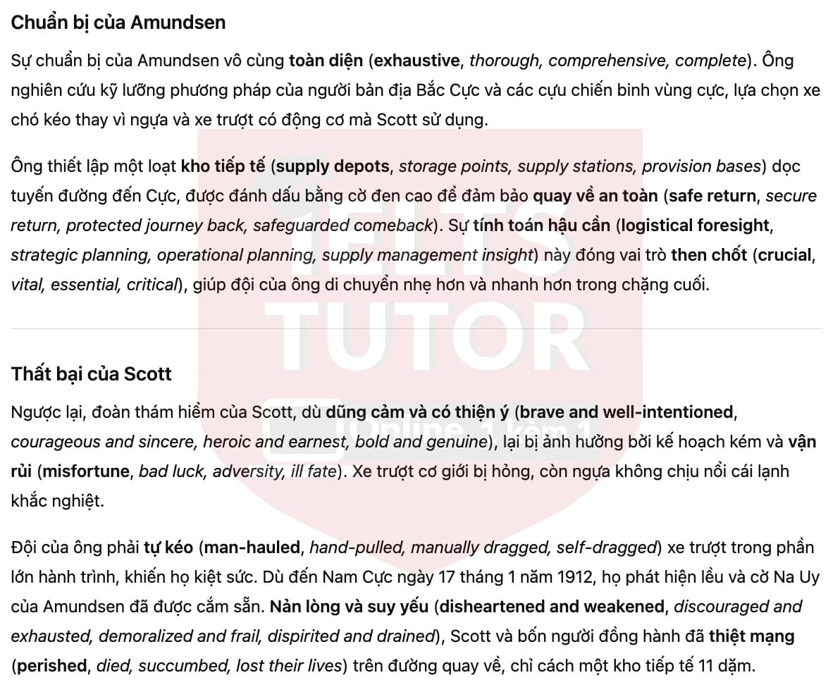 🔥Conquering the South Pole Answers with location - Đề luyện tập IELTS READING- Làm bài online format computer-based, kèm đáp án, dịch & giải thích từ vựng - cấu trúc ngữ pháp khó