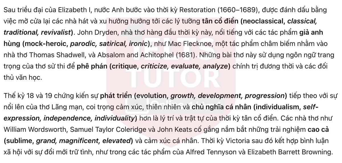 🔥A Brief History of Poetry Answers with location - Đề luyện tập IELTS READING- Làm bài online format computer-based, kèm đáp án, dịch & giải thích từ vựng - cấu trúc ngữ pháp khó
