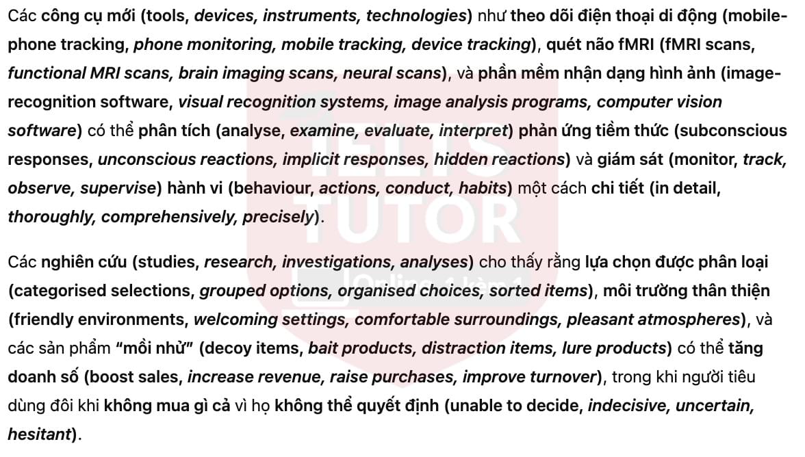 🔥The way the brain buys Answers with location - Đề luyện tập IELTS READING- Làm bài online format computer-based, kèm đáp án, dịch & giải thích từ vựng - cấu trúc ngữ pháp khó